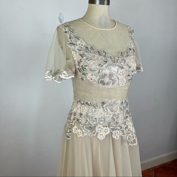 Teri Jon by Rickie Freeman Cream Tulle Sequin Jeweled Dress - Picture 2 of 10